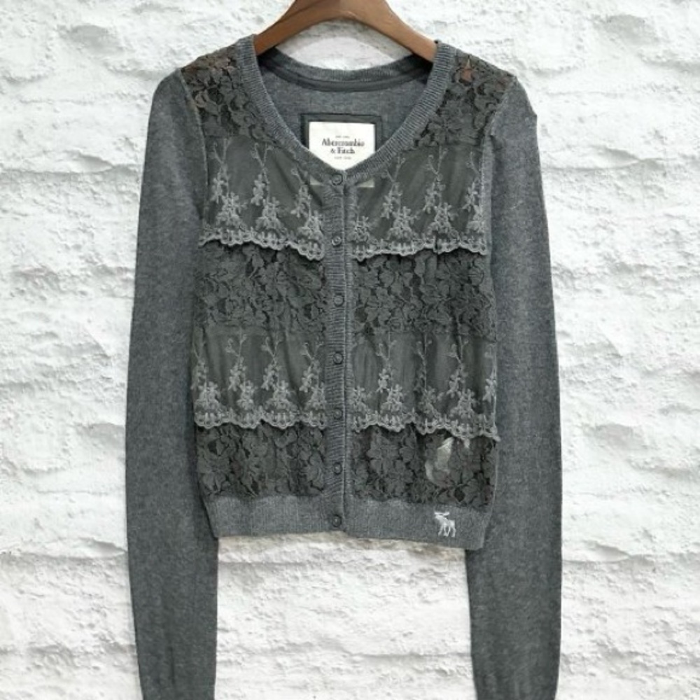 Abercrombie & Fitch button up Charcoal grey Lace Cardigan large